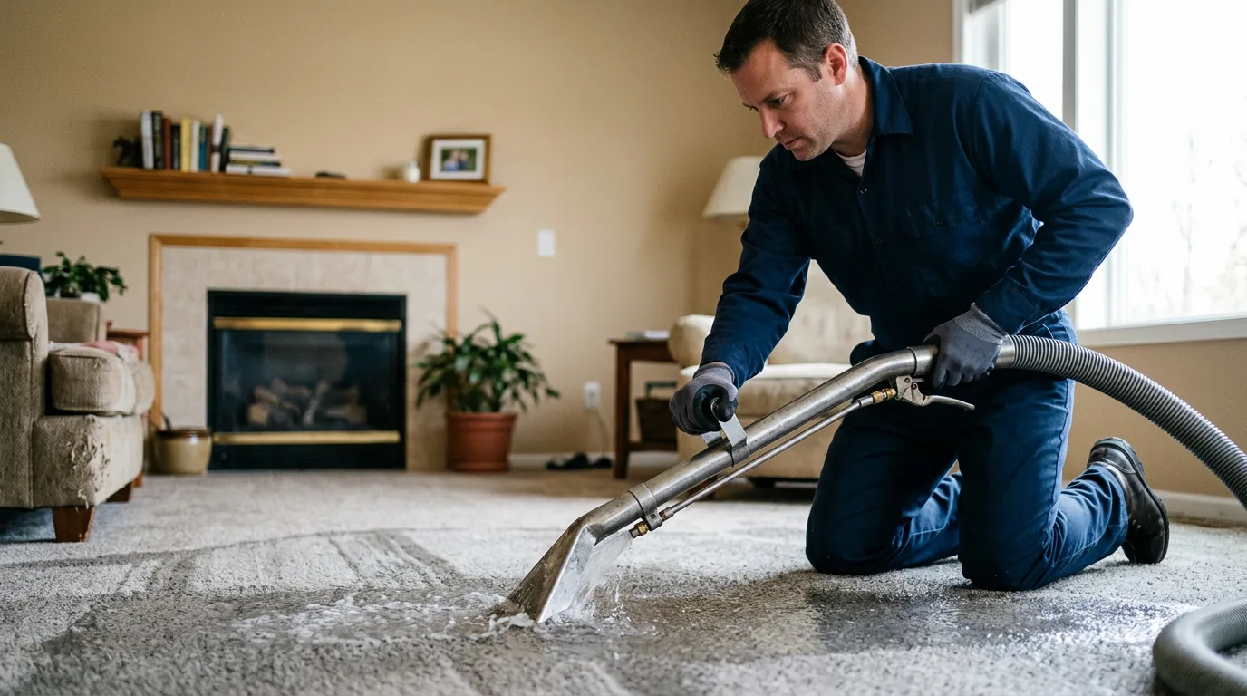Water damage restoration technician working near Jetmore, KS